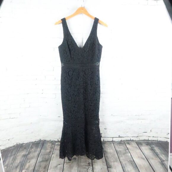 BARDOT BLACK DEEP V NECK SLEEVELESS LACE OVERLAY ANKLE LENGTH DRESS SIZE 4 - Picture 4 of 14